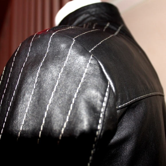 Lambskin Leather Jacket Motor Jacket, Pinstripped - Picture 7 of 8